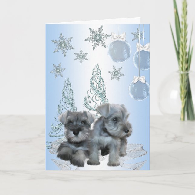 Tarjeta de Navidades de Cachorros de Schnauzer azu (Anverso)
