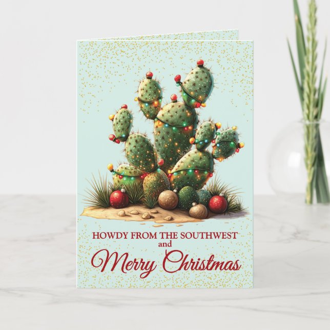 Tarjeta de Navidades de cactus de postre suroeste (Anverso)