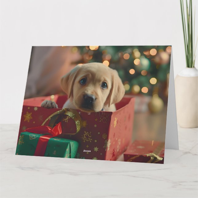 Tarjeta de Navidades de caja de regalo de Cachorro (Reverso)