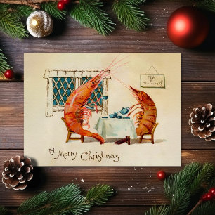 Tarjeta de Navidades de camarón vintage