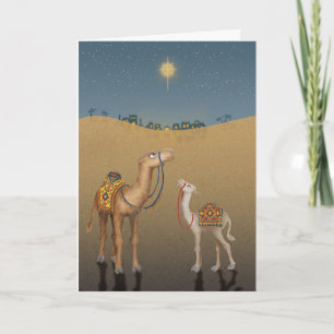 Tarjeta de Navidades de camellos pequeños en Belén