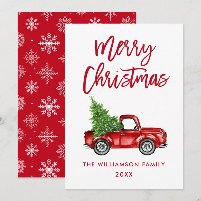 Tarjeta de Navidades de Camión Rojo con Guión de P (Anverso / Reverso)