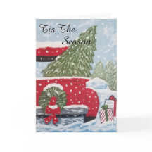 Tarjeta de Navidades de camiones rojos