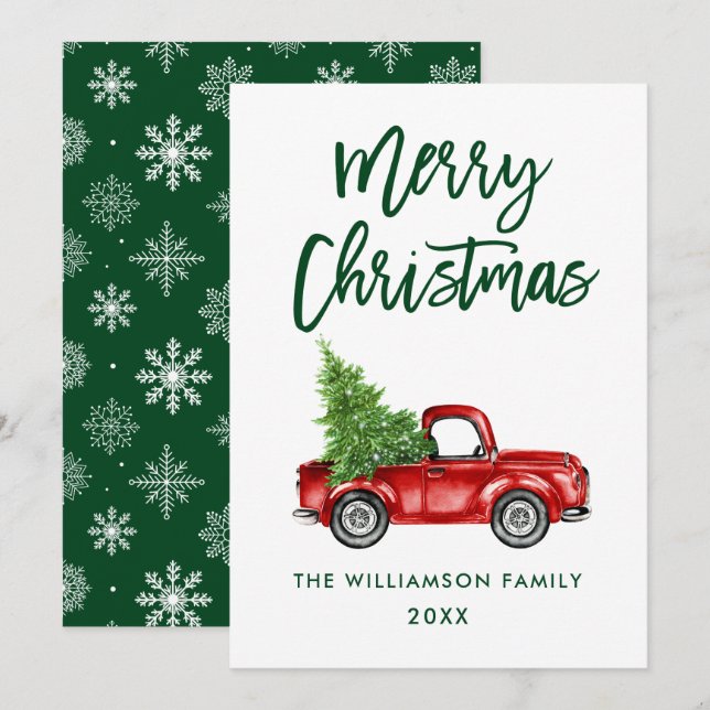 Tarjeta de Navidades de camionetas rojas con guión (Anverso / Reverso)