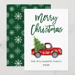 Tarjeta de Navidades de camionetas rojas con guión