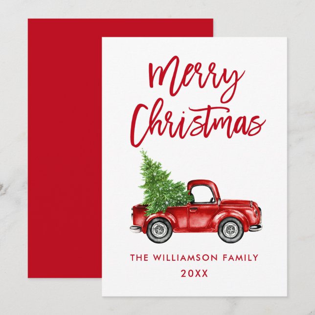 Tarjeta de Navidades de camionetas rojas con guión (Anverso / Reverso)