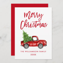Tarjeta de Navidades de camionetas rojas con guión