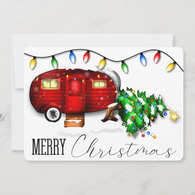 Tarjeta de Navidades de Camper Rojo Retro Vintage (Anverso)