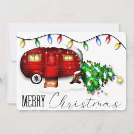 Tarjeta de Navidades de Camper Rojo Retro Vintage