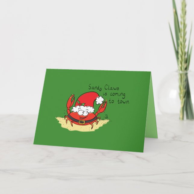 Tarjeta de Navidades de cangrejo Sandy Clawy (Anverso)