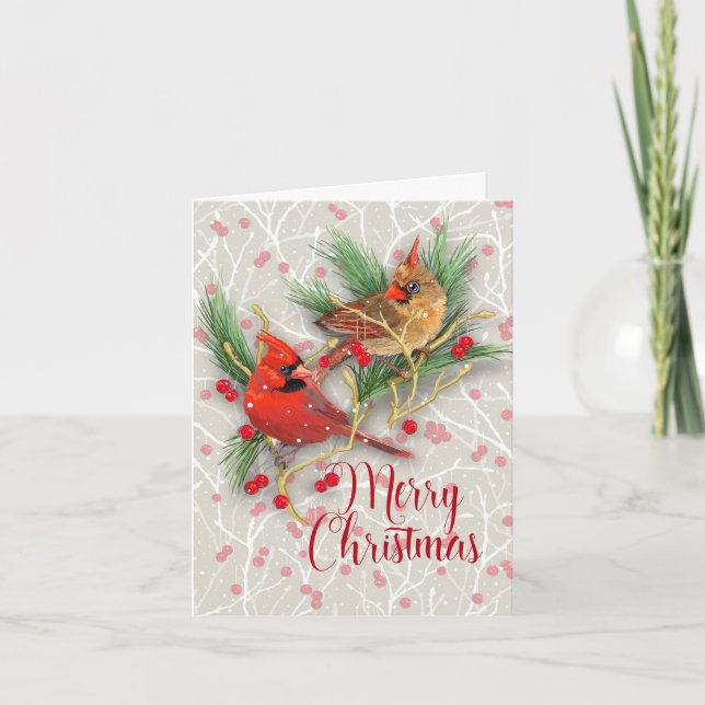 Tarjeta de Navidades de Cardenales Snowy personali (Anverso)