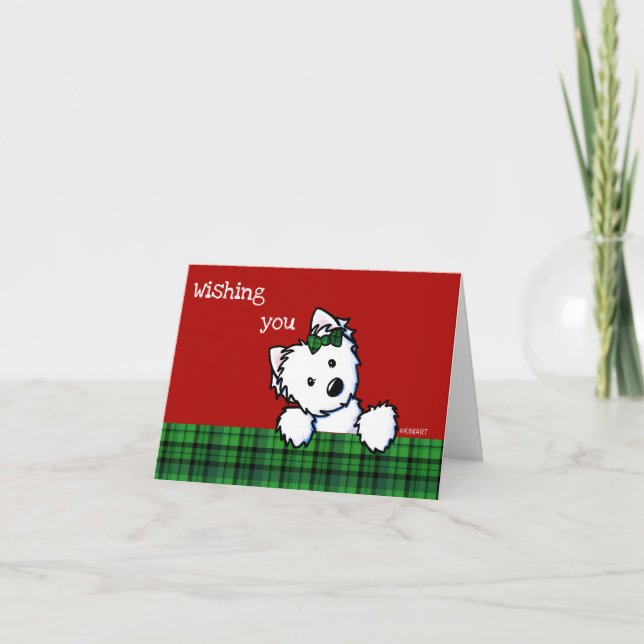 Tarjeta de Navidades de Chica KiniArt Westie (Anverso)