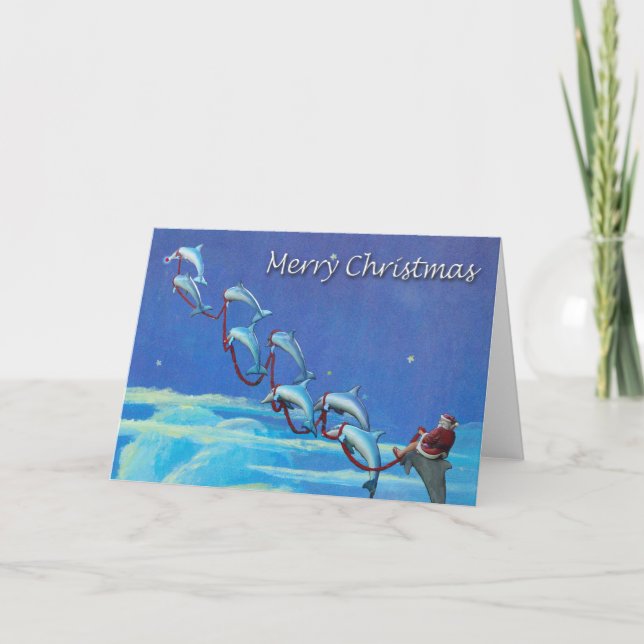 Tarjeta de Navidades de cielo nocturno Santa y del (Anverso)