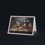 Tarjeta de Navidades de ciervos románticos<br><div class="desc">Esta tarjeta de Navidades festivos muestra un dólar bebiendo huevos y comiendo pasteles y galletas riquísimas en la cena romántica de sus Navidades. El mensaje de adentro dice: "Deseándote a un Navidad lleno de amor y alegría. Feliz Navidad".</div>