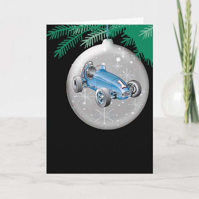 Tarjeta de Navidades de coches de carreras de rued (Anverso)