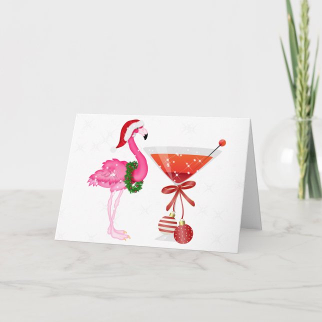 Tarjeta de Navidades de cócteles Flamingo - SRF (Anverso)