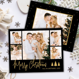 Tarjeta de Navidades de Collage de fotos Black Gol