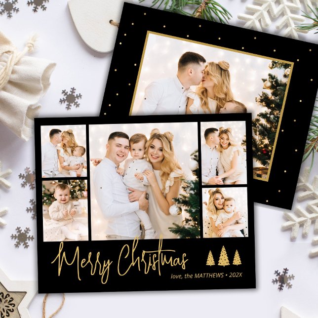 Tarjeta de Navidades de Collage de fotos Black Gol (Subido por el creador)