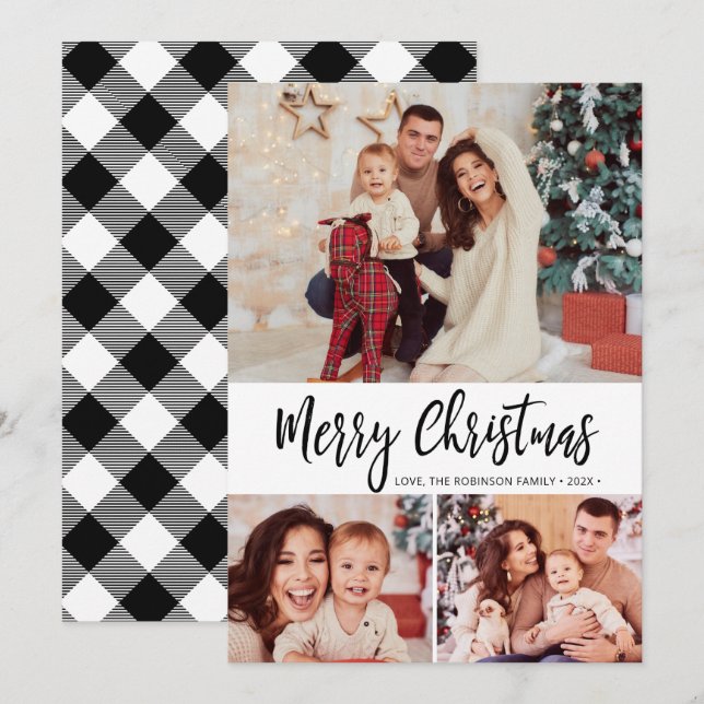 Tarjeta de Navidades de Collage de fotos Black Whi (Anverso / Reverso)