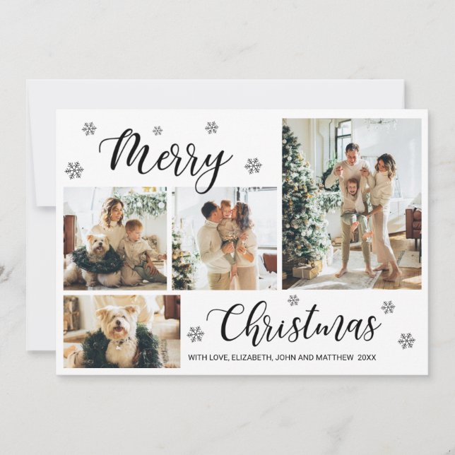 Tarjeta de Navidades de Collage de fotos blanco ne (Anverso)