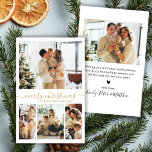 Tarjeta de Navidades de Collage de fotos Budget Go<br><div class="desc">Presupuestado Minimalista Elegante Caligrafía de Oro Moderno 4 Collages de fotos Feliz Navidad Script Tarjeta de vacaciones. Esta festividad, simple, plantilla de cuatro (4) fotos de tarjetas de vacaciones presenta un collage de fotos de bonito y dice "Feliz Navidad"! El texto de bienvenida de "Feliz Navidad" está escrito en un...</div>