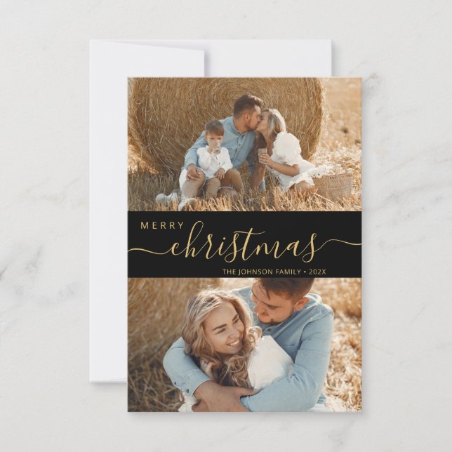 Tarjeta de Navidades de Collage de fotos con guión (Anverso)
