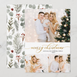 Tarjeta de Navidades de Collage de fotos Gold Scri