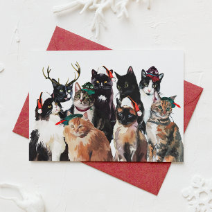 Tarjeta de Navidades de color acuático para gatos