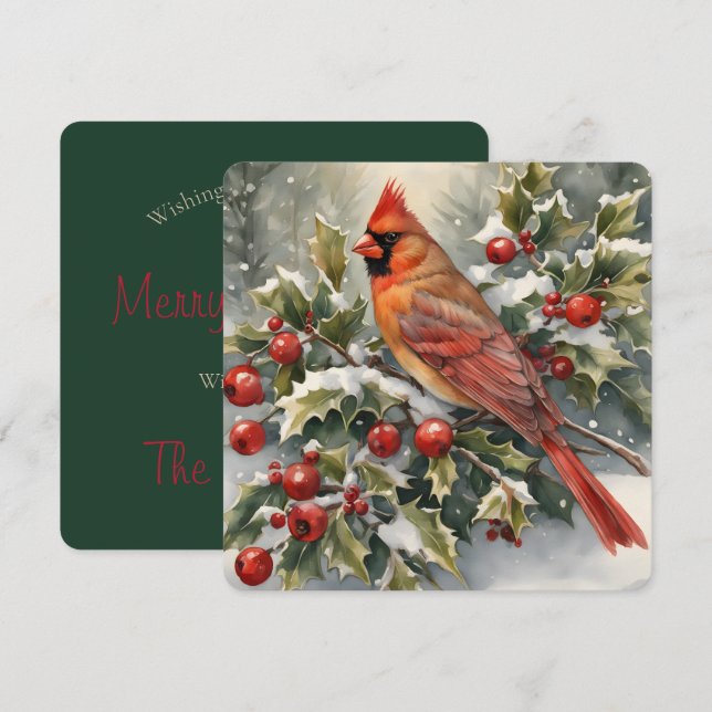 Tarjeta de Navidades de color de agua y cardenales (Anverso / Reverso)