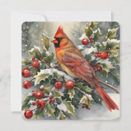 Tarjeta de Navidades de color de agua y cardenales