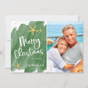 Tarjeta de Navidades de color verde y oro minimali