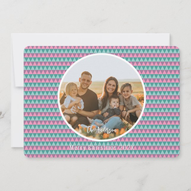 Tarjeta de Navidades de colores rosa y verde paste (Anverso)