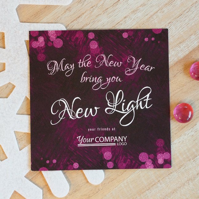 Tarjeta de Navidades de compañías Violet, Purple L (Violet, Pink Shimmery Lights New Years, New Light Company Logo Christmas Card)