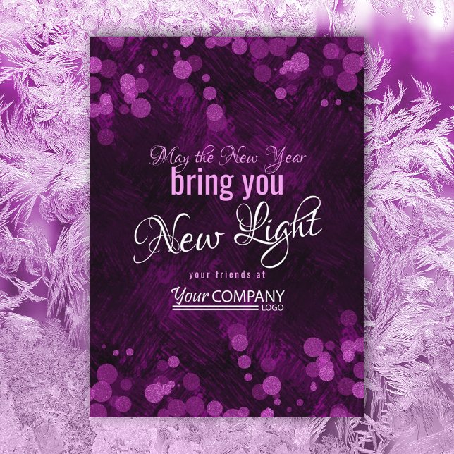 Tarjeta de Navidades de compañías Violet, Purple L (violet purple pink company holiday christmas card, business logo greeting sparkle shimmering lights)