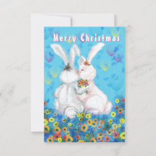 Tarjeta de Navidades de conejo de parejas romántic
