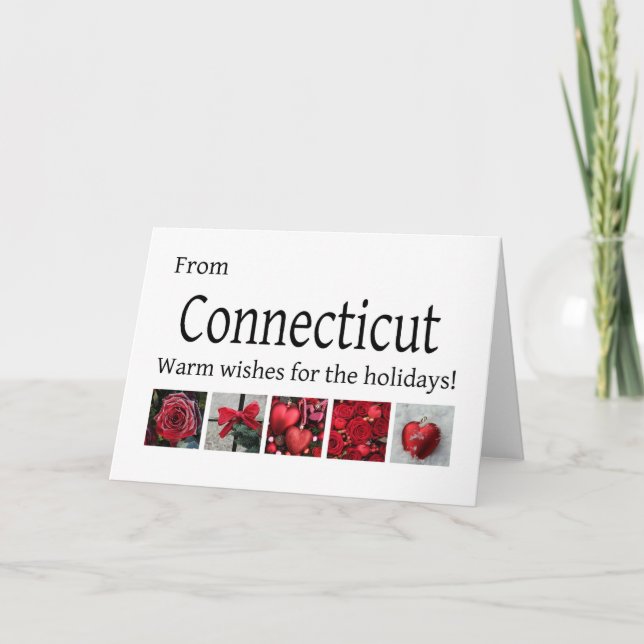 Tarjeta de Navidades de Connecticut con ornamentos (Anverso)