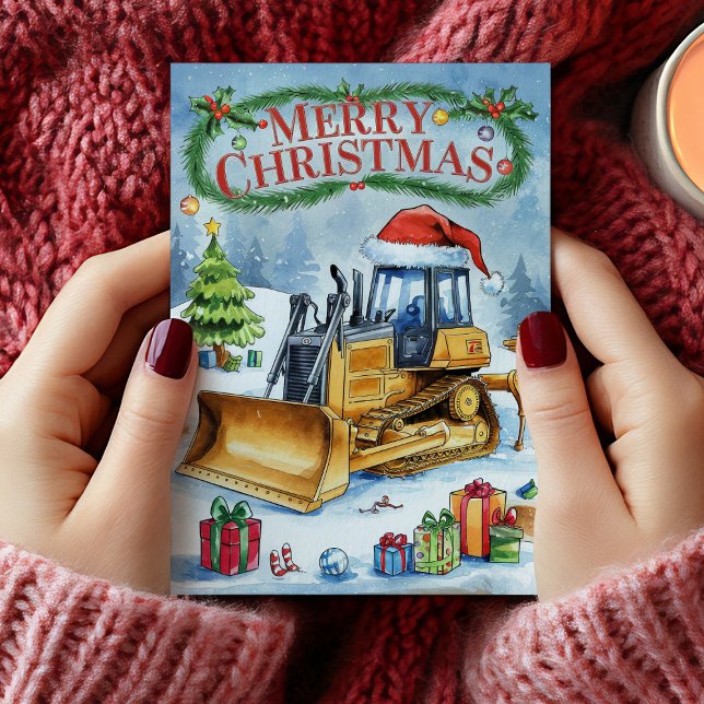 Tarjeta de Navidades de construcción de la excavad (Watercolor Excavator Construction Christmas Card)