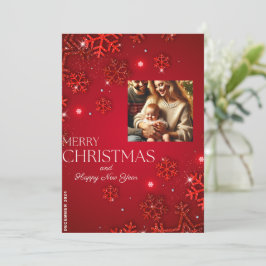 Tarjeta de Navidades de copo de nieve roja con fot