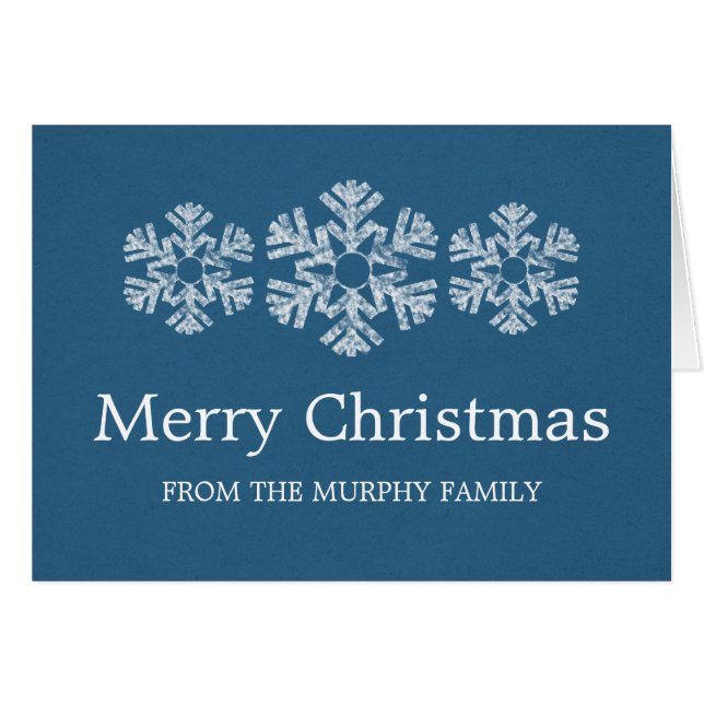 Tarjeta de Navidades de copos de nieve, azul (Anverso (Horizontal))