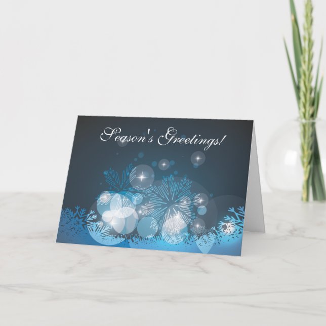 Tarjeta de Navidades de copos de nieve azul abstra (Anverso)