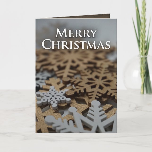 Tarjeta de Navidades de copos de nieve blancos y d (Anverso)