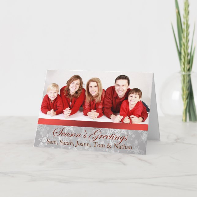 Tarjeta de Navidades de copos de nieve con fotos r (Anverso)