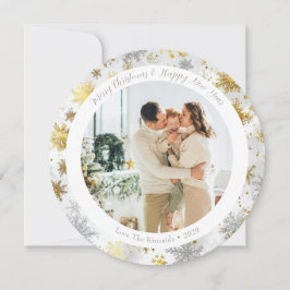 Tarjeta de Navidades de copos de nieve de oro y pl