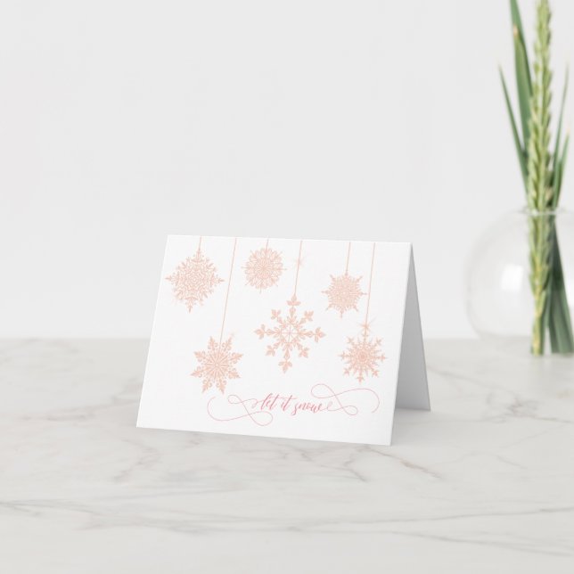 Tarjeta de Navidades de copos de nieve rosa elegan (Anverso)