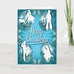 Tarjeta de Navidades de Cowgirl Roping de occident