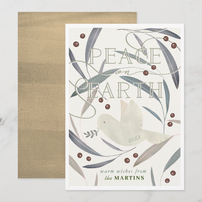 Tarjeta de Navidades de crema de paloma blanca Pea (Anverso / Reverso)