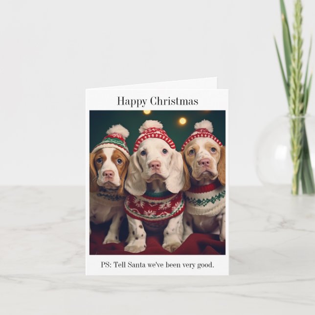 Tarjeta de Navidades de Cute Clumber Spaniels (Anverso)