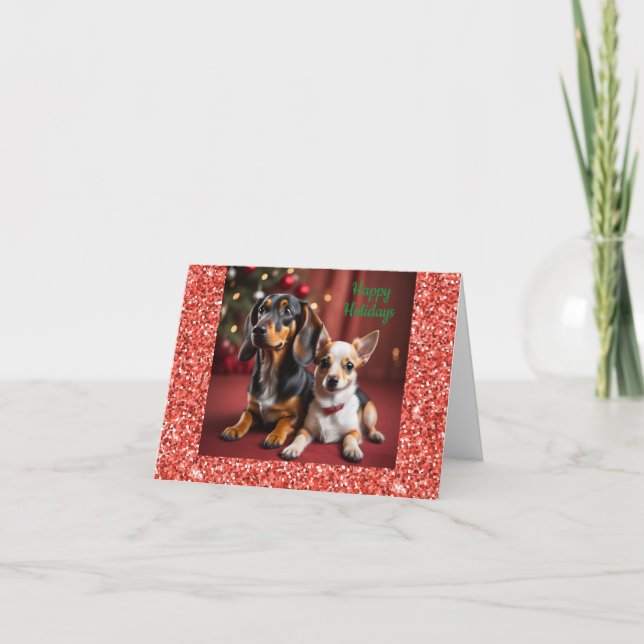 Tarjeta de Navidades de Dachshund y Chihuahua (Anverso)