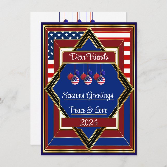 Tarjeta de Navidades de Deco Patriótico de Estados (Anverso / Reverso)