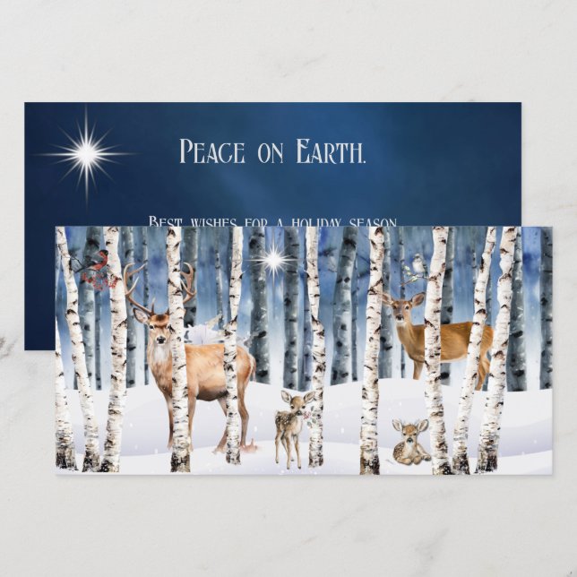 Tarjeta de Navidades de Deer Family Winter Woods (Anverso / Reverso)